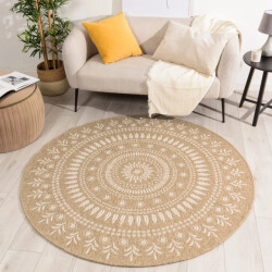 Muratap Outlet rond jute rond buitenkleed beige wit- 120 cm rond