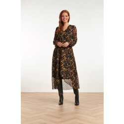 Smashed Lemon 23710-999-240 v-hals jurk met bloemenprint-mosterd |