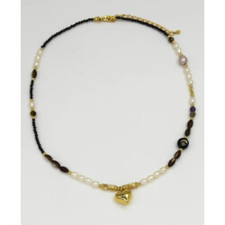 Smashed Lemon 64052 ketting met hartvormige hanger parels, multi