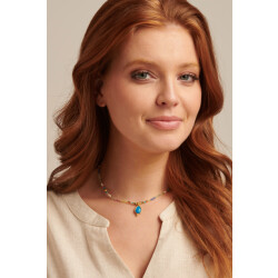 Smashed Lemon 64054 dubbellaags steen kralen ketting met grote kwarts