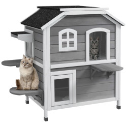 4goodz Pawhut houten kattenhuis 78x55x91 cm waterdicht