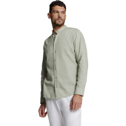 No Excess Shirt granddad solid with linen light army