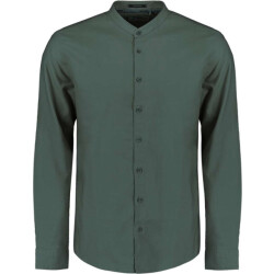 No Excess Shirt granddad solid with linen dark steel