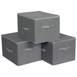 CaliCosy Grijze opvouwbare opbergdozen met handvatten en deksel l40 x h25 cm