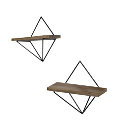 CaliCosy Set van 2 wandplanken van zwart metaal en massief hout l30 cm