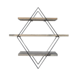 CaliCosy Wandplank in ruitvorm van zwart metaal en massief hout l60 cm