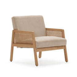 CaliCosy Fauteuil in stof met houten en rotan poten l68 cm debra