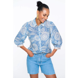 Geisha 53450-20 blouse blue / off white