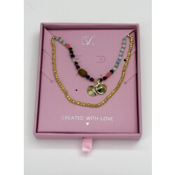 Smashed Lemon 64056 dubbellaagse steen kralen ketting met koperen