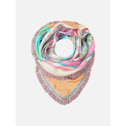 Mucho Gusto Zijden sjaal burano small turquoise met roze paisley patchwork