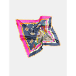 Mucho Gusto Zijden sjaal burano blauw met rood broches patchwork 