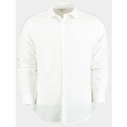 Bos Bright Blue Casual hemd lange mouw linnen katoen shirt lm 42540015i/100 white