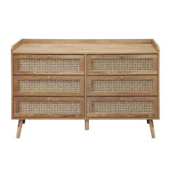 CaliCosy Ladekast met 6 lades met fronten in natuurlijk rotan l120 cm palmo