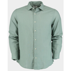 Bos Bright Blue Casual hemd lange mouw linnen katoen shirt lm 42540015i/318 olive
