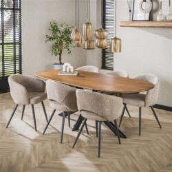 Hoyz eetkamertafel 180cm cliff ovale buis massief mango zandkleur