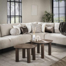 Hoyz salontafel driehoekig maya teak teak rust brown set van 2