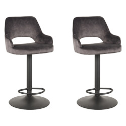 Label51 Barkruk fer antraciet velours 47 x 45cm set van 2
