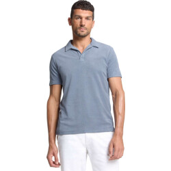 No Excess Polo revers solid terry knit washed blue