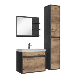 Badplaats Badkamermeubel set india 60 x 35 cm donker grijs met kastanje eiken