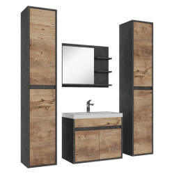 Badplaats Badkamermeubel set india xl 60 x 35 cm donker grijs met kastanje