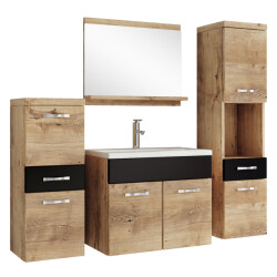 Badplaats Badkamermeubel set alba 60 x 35 cm kastanje eiken met mat zwart -