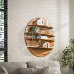 Hoyz wandschap set-4 rond massief margosa naturel