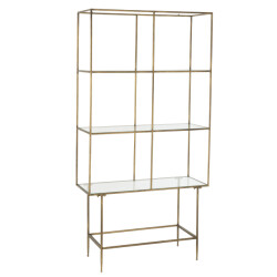 J-Line rek 3 legplanken metaal/glas goud 100x40x200cm