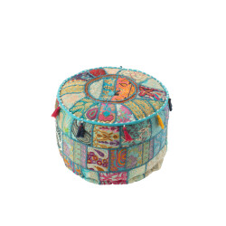 J-Line poef rond patronen+kwasten katoen 40x40x30cm
