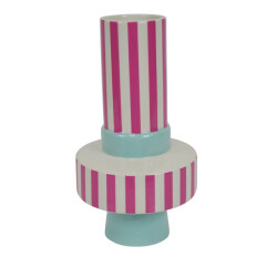 House Vitamin Vase stripe ceramics mintgreen/neon pink -14x14x26 cm