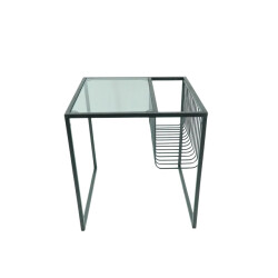 House Vitamin Side table- glass table top with metal storage rack 40x40x40