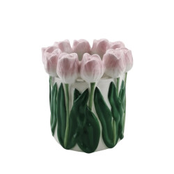 House Vitamin Vase- tulips- dolomite- light pink/ green-15x15x14cm