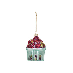 House Vitamin Xmas hanger strawberries glass red -7x7x9,5cm