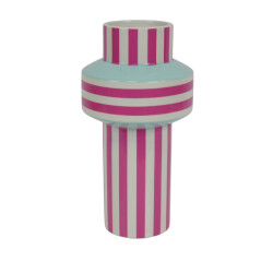 House Vitamin Vase stripe ceramics mintgreen/neon pink 13x13x25cm