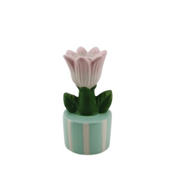 House Vitamin Candle holder tulip stoneware-mint/pink- 9x8,5x17,5