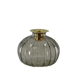 House Vitamin Candleholder- bottle glass/metal- brown/gold- 11x11x8,5cm