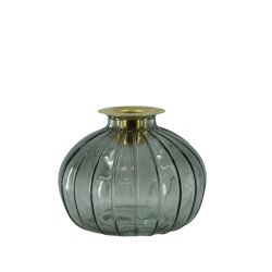House Vitamin Candleholder- bottle glass/metal- grey/gold- 11x11x8,5cm