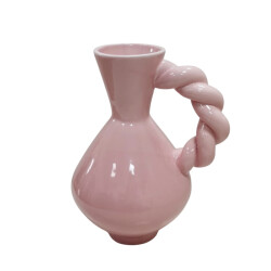 House Vitamin Vase twisted handle dolomite pink 17.5x13.5x22cm