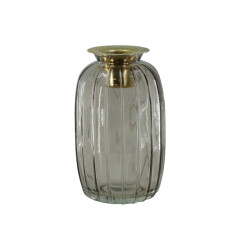 House Vitamin Candleholder- bottle glass/metal- brown/gold- 6x6x11,5cm