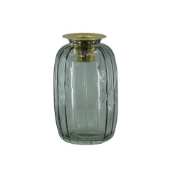 House Vitamin Candleholder- bottle glass/metal- grey/gold- 6x6x11,5cm