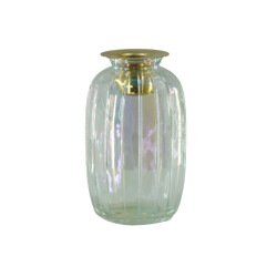 House Vitamin Candleholder- bottle glass/metal- rainbow/gold- 6x6x11,5cm