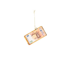 House Vitamin Ornament xmas hanger 50 euro bill glass -11,5x2x6cm