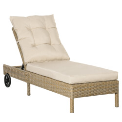 4goodz Outsunny ligbed rotan rug verstelbaar met wielen -