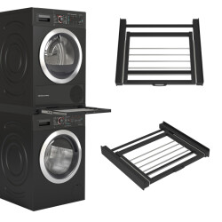 Wasophoogte ® tussenstuk wasmachine & droger met droogrek zwart