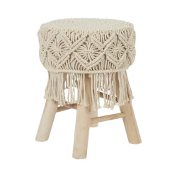 WDMT Houten kruk met bohemian macramé kussen