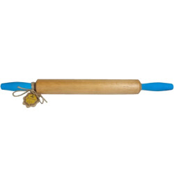 Maysternya Houten deegroller met handvaten 50 x 4,5 cm blauw