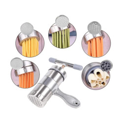 WDMT Handmatige pasta maker met 5 verschillende pasta vormen zilver