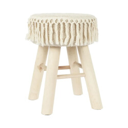 WDMT Handgemaakte houten kruk bohemian stijl met macramé zitting Ø 28 x 40 cm