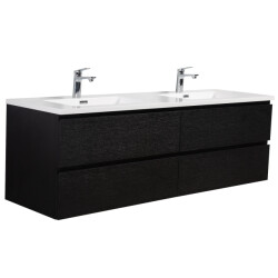 Badplaats Badkamermeubel set angela 160 cm zwart houtnerf badmeubel met