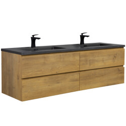 Badplaats Badkamermeubel set angela 160cm eiken badmeubel met zwarte