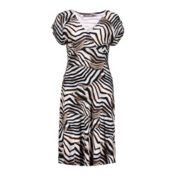 Geisha Dress v-neck short aop ecru dessin